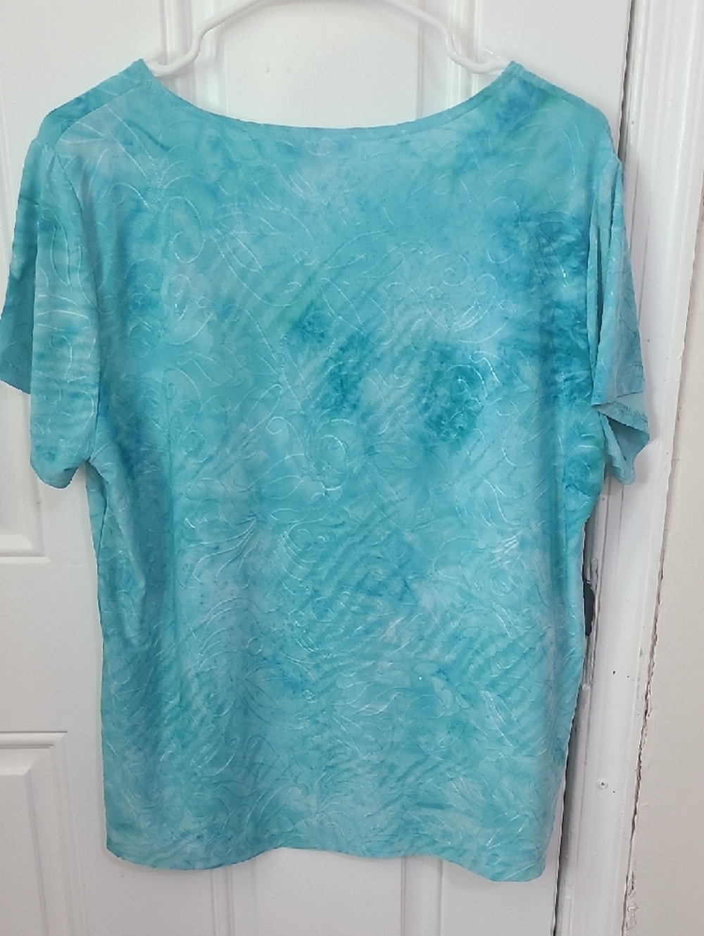 dressbarn Turquoise Floral Scoop Neck Short Sleeve Top - Picture 4 of 6